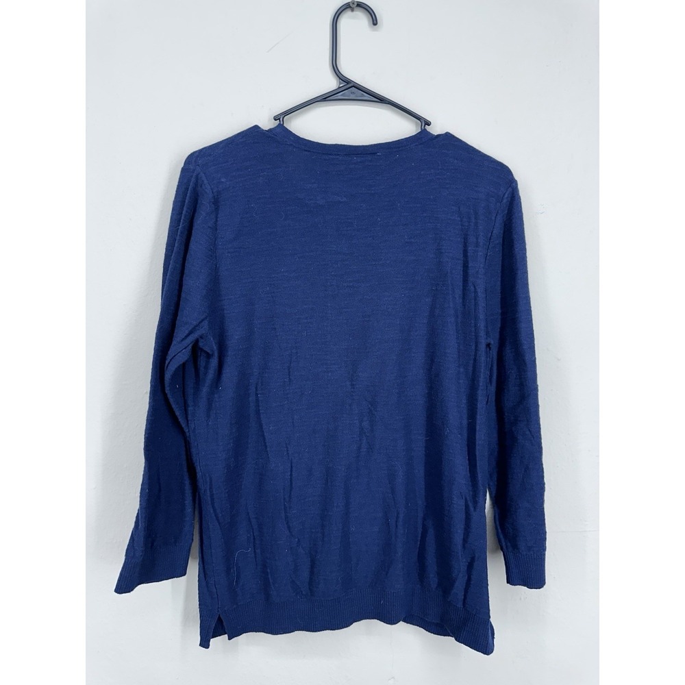 LOFT Cardigan LARGE Navy Blue 3/4 Sleeve Lightweight Button Front Sweater Office - Picture 11 of 11